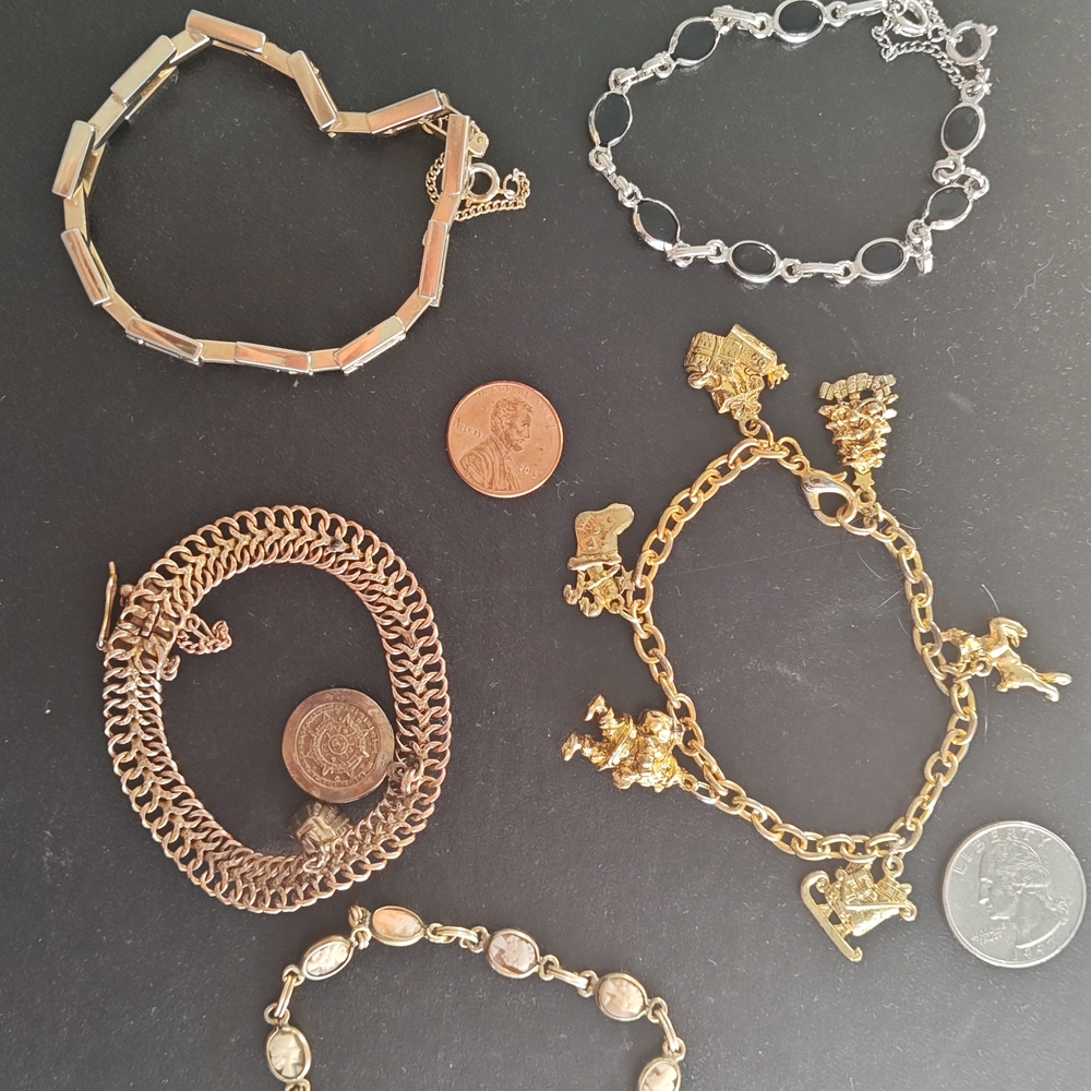 5 Gold-tone and Silver-tone Charm Bracelets